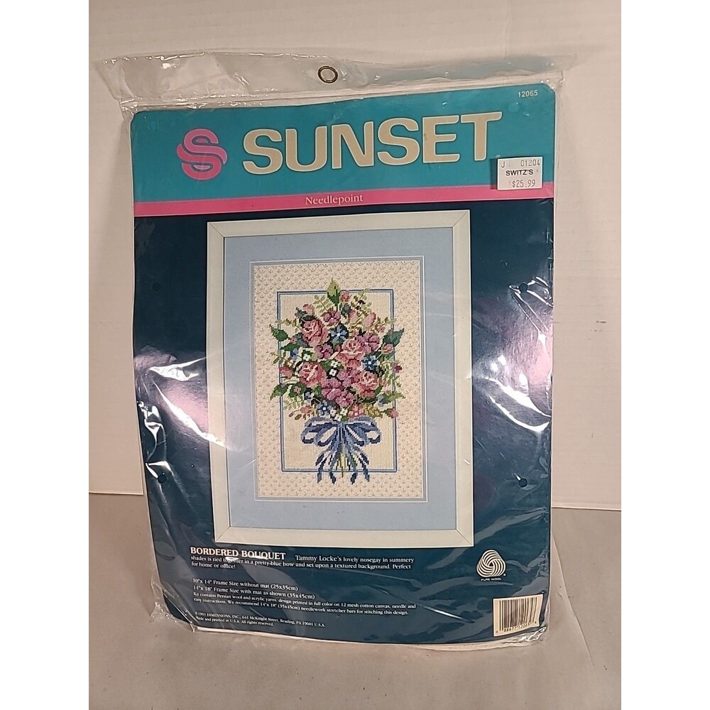 NEW 1991 Dimensions Sunset Tammy Locke Design Bordered Bouquet Needlepoint Kit